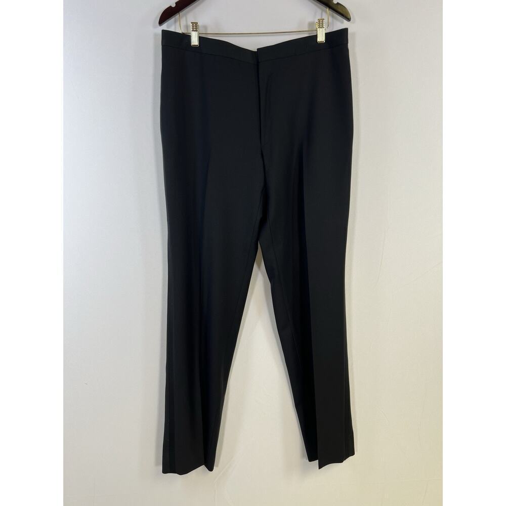 Trussini‎ Solid Black Slash Pockets Men's Dress Pants Flat Front Size 52/US36/32